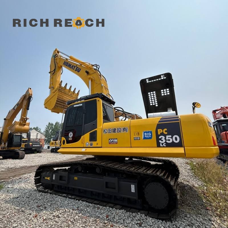 Equipment nameplate and hour meter of a 2018 Komatsu PC350LC excavator showing 4,600 hours, priced at $41,667